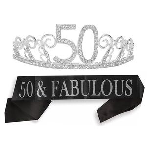 Silver 50 Tiara and Black Sash Set